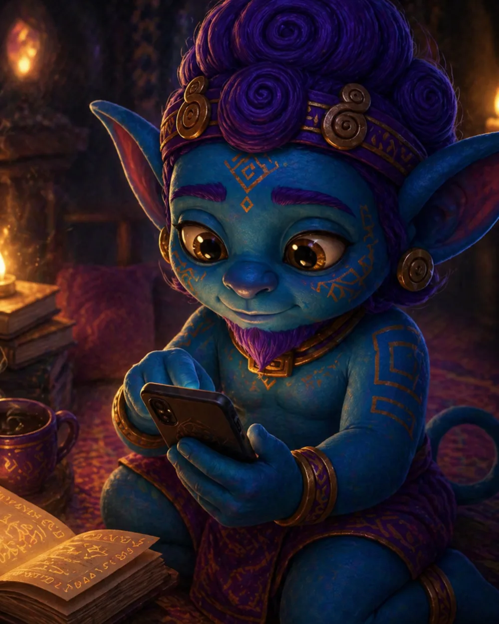 Anky calmly holding a phone as a writing mirror